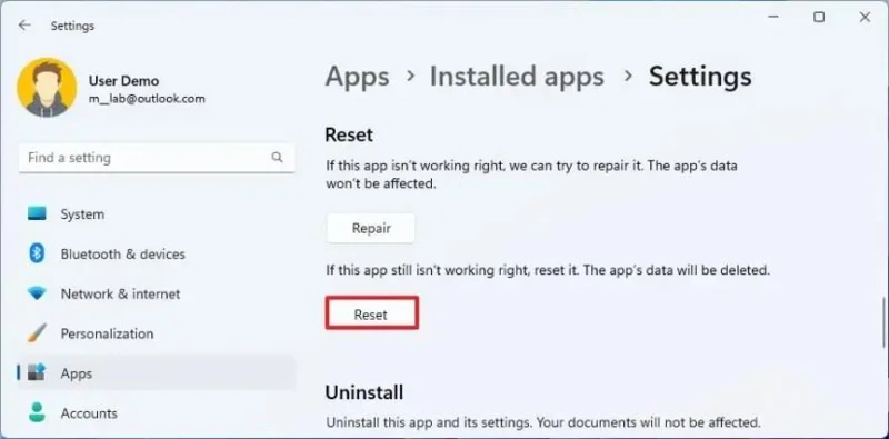 Як скинути налаштування програми на Windows 11