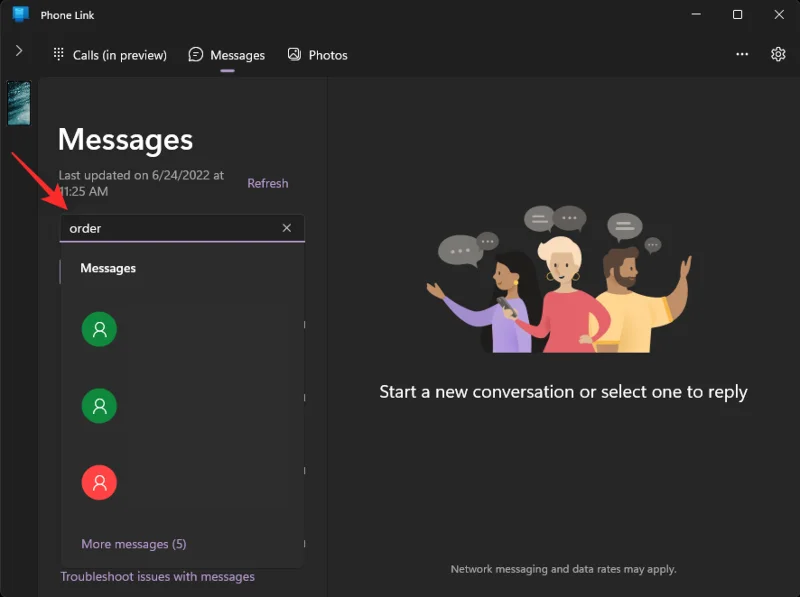 Як шукати повідомлення в додатку Phone Link у Windows 11 Як шукати повідомлення в додатку Phone Link у Windows 11