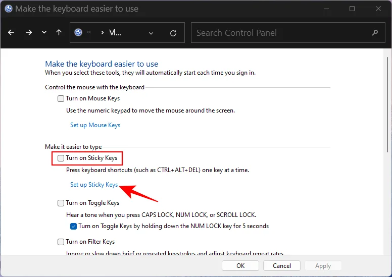 Jak trvale zakázat Sticky Keys ve Windows 11 [2023]