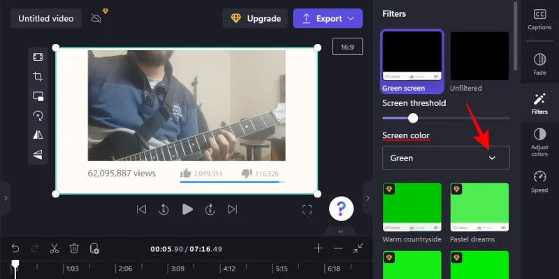 Jak udělat zelenou obrazovku na Clipchamp