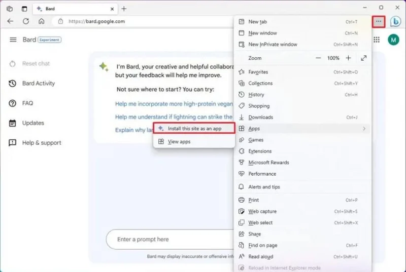 Kuinka asentaa Google Bard sovelluksena Windows 11:een