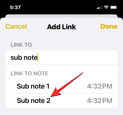 Hvordan koble andre notater i et notat på iPhone med iOS 17