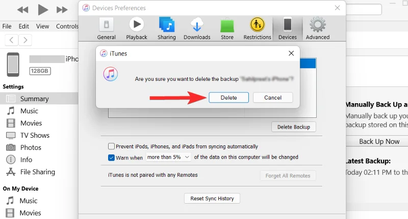 iTunes-varmuuskopion poistaminen Windows 11:ssä