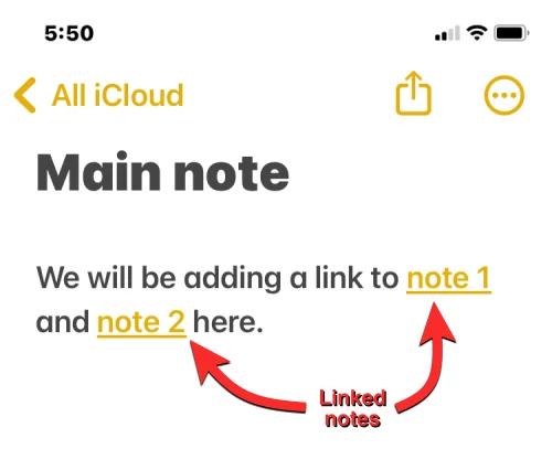 Hvordan koble andre notater i et notat på iPhone med iOS 17