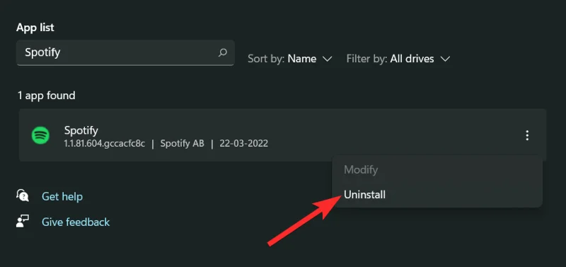 Jak odinstalovat Spotify na Windows 11