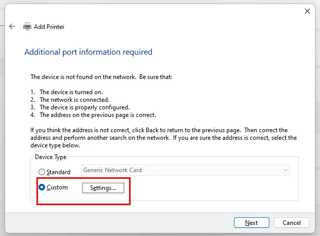 Nyomtató telepítése Windows 11 alatt IP-címmel