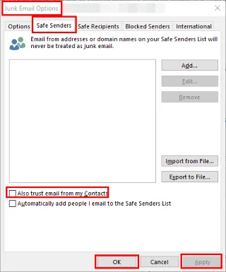 Outlook 365: Blokování emailových adres a domén