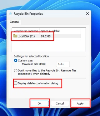 Windows 11: A “Biztosan át akarja mozgatni ezt a fájlt a Lomtárba?” párbeszédpanel letiltása