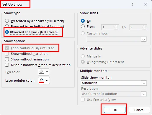 Omogočite samodejno kiosčno predstavitveno modo v PowerPoint 365