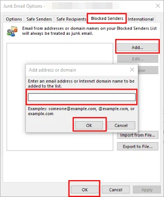 Outlook 365: Blokování emailových adres a domén