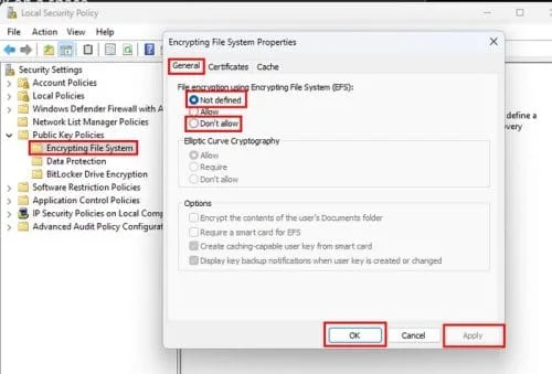 A Windows fájl titkosítás (EFS) kikapcsolása