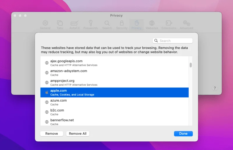 Safari: Ištrinti slapukus, istoriją, slaptažodžius ir kt.