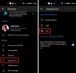 Edge for Android: Kaip įjungti tamsųjį režimą