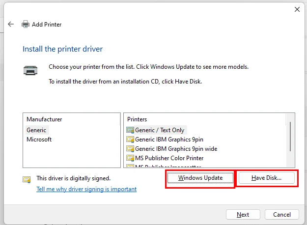 Nyomtató telepítése Windows 11 alatt IP-címmel