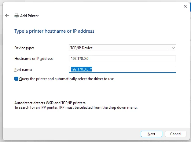 Nyomtató telepítése Windows 11 alatt IP-címmel