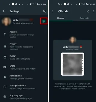 Pridėti naują WhatsApp kontaktą naudojant individualų QR kodą