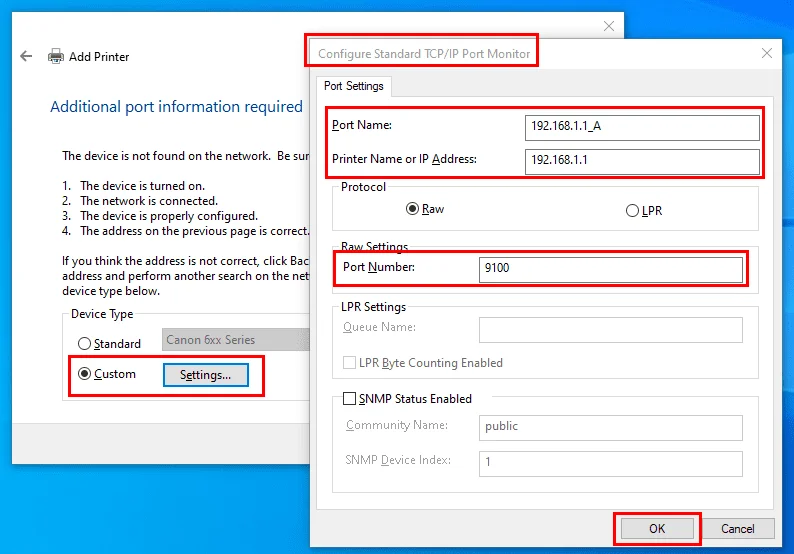 Nyomtató telepítése Windows 11 alatt IP-címmel