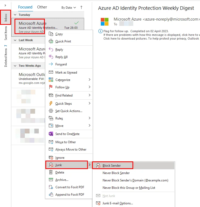 Outlook 365: Blokování emailových adres a domén