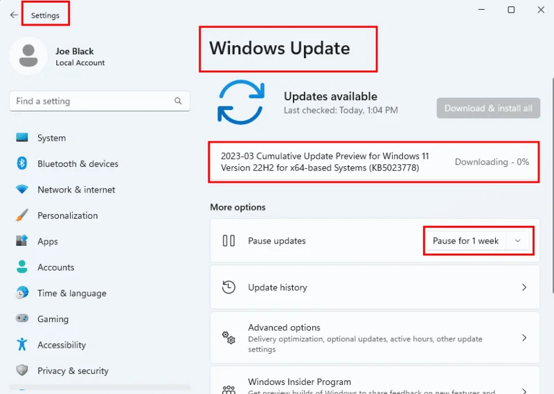 Slik stopper du Windows 11 oppdateringer som pågår