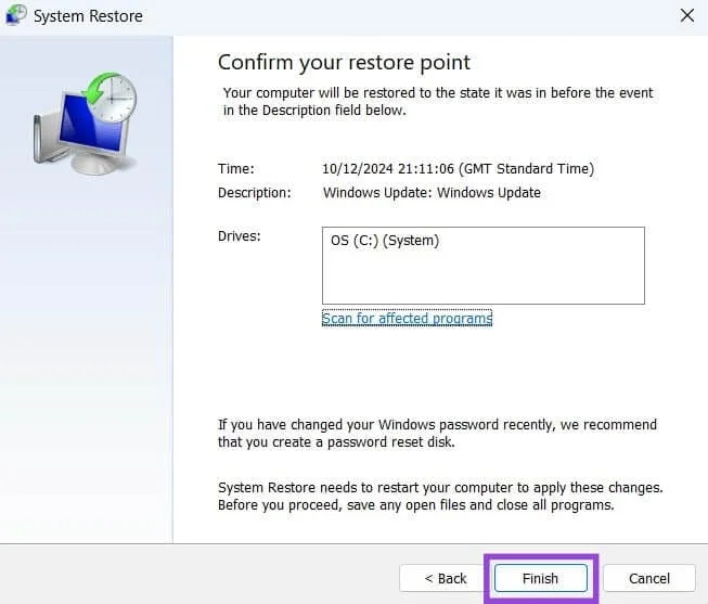 Кроки для відновлення системи у Windows 11