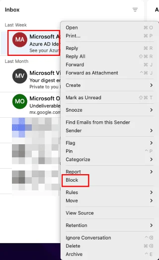 Outlook 365: Blokování emailových adres a domén