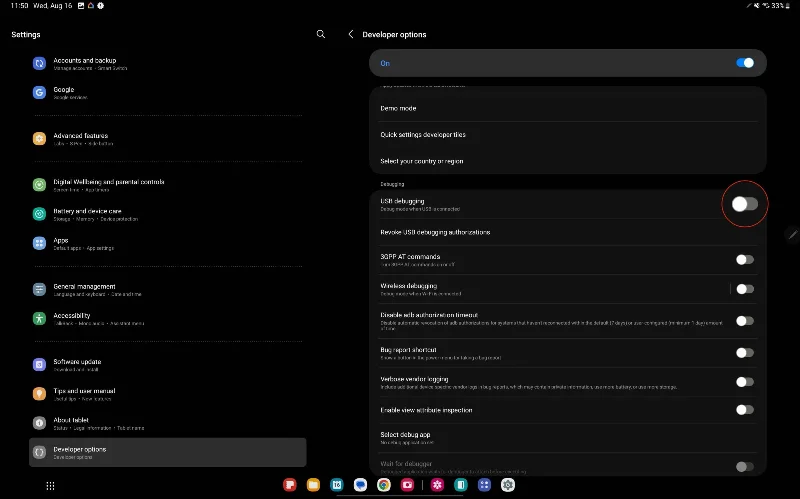 Galaxy Tab S9: Omogočanje USB razhroščevanja Galaxy Tab S9: Omogočanje USB razhroščevanja