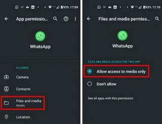 Разрешаване на достъп на WhatsApp до файловете и мултимедията