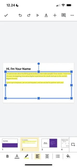 Kaip paryškinti tekstą „Google Slides“