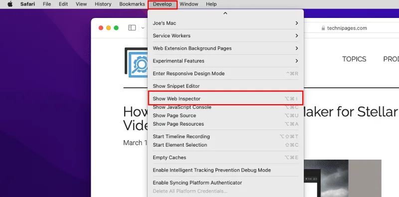 MacOS: Įjungti Web Inspektorių Safari
