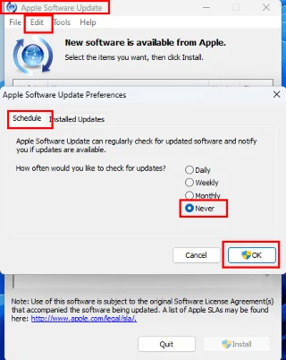 Deaktyvuoti „Apple Software Update“ ekraną „Windows 11“ ir „macOS“