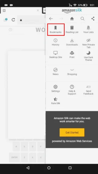 Amazon Fire: додавання/видалення закладок для вебсторінок