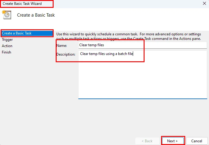 Vytváření naplánované úlohy ve Windows 11