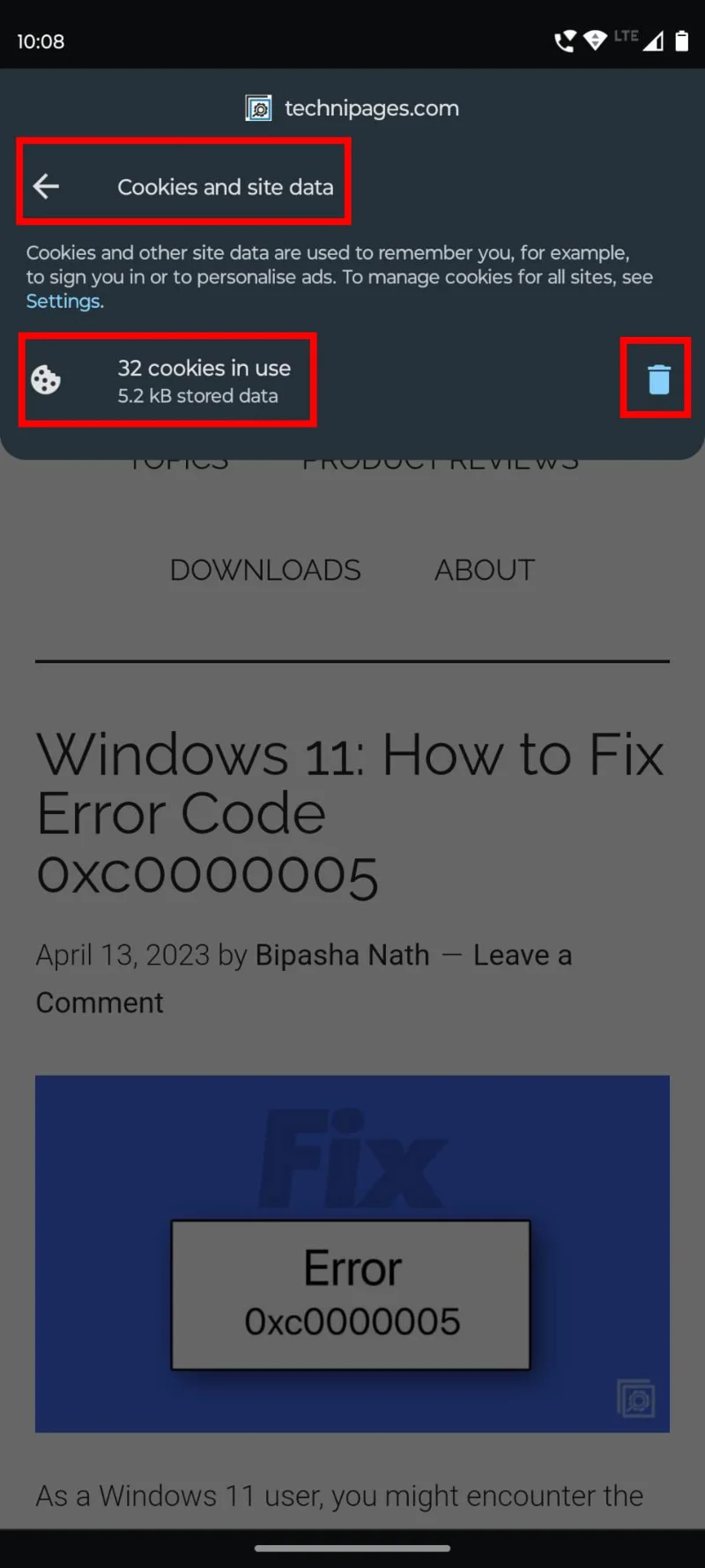Chrome Android: Išvalyti talpyklą, istoriją ir slapukus