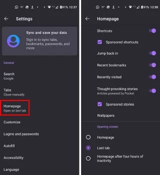 Firefox for Android: Kaip nustatyti tinkintą pradžios puslapį