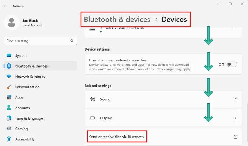 Přenášení souborů mezi Androidem a Windows 11 přes Bluetooth