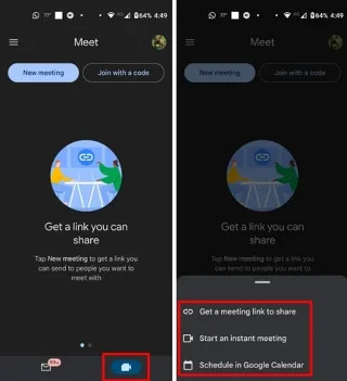 Začátek relace Google Meet z Gmailu