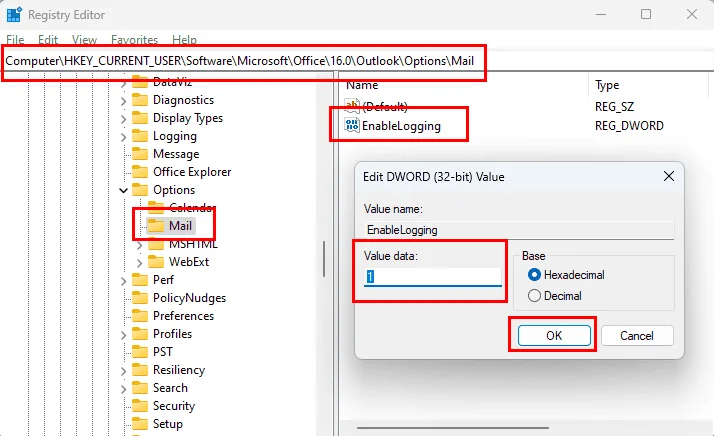 Aktivace nebo deaktivace globálního protokolování v Microsoft Outlook 365