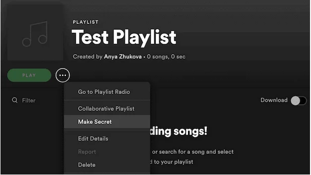 Kaip sukurti slaptą grojaraštį „Spotify“.