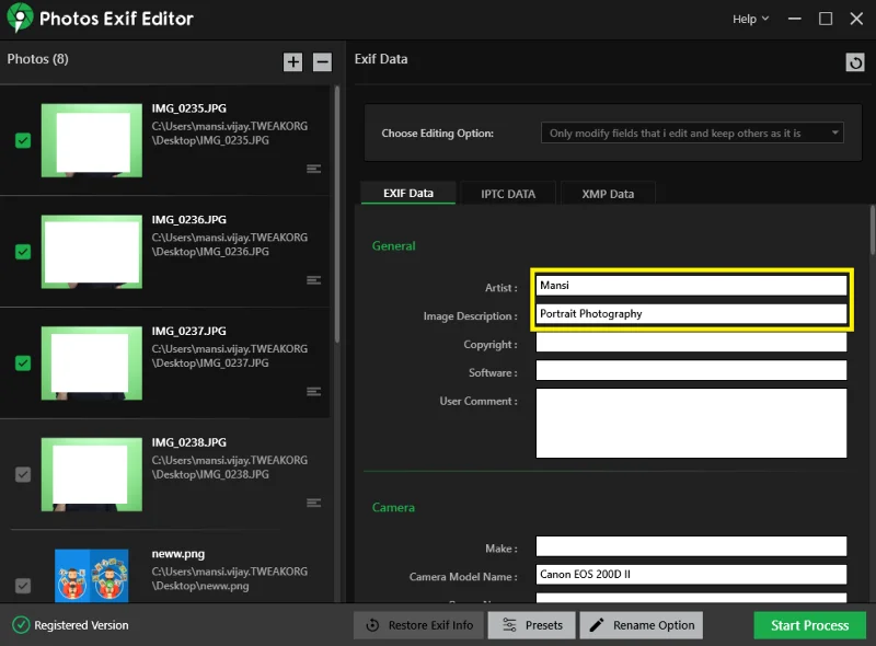 Як пакетно редагувати Exif-метадані зображень RAW у Windows