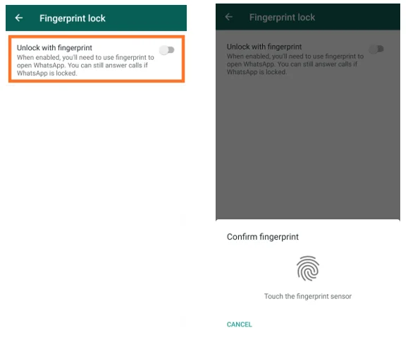 WhatsApp Fingerprint Lock Update på Android