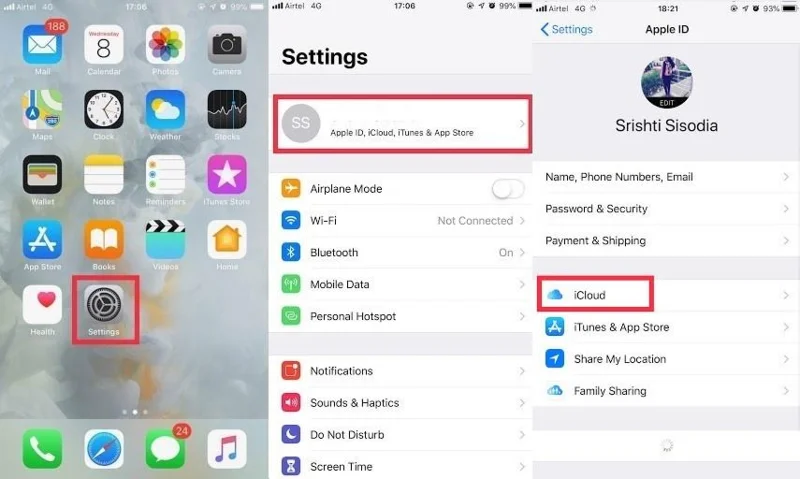 Kroky k použití rodinného sdílení s funkcí Najít můj iPhone
