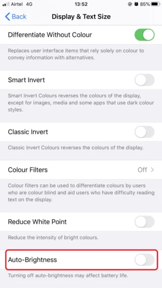 Как да деактивирате автоматичната яркост в iOS13?