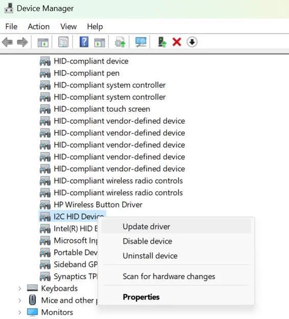 Як виправити драйвер пристрою I2C HID, який не працює в Windows 11
