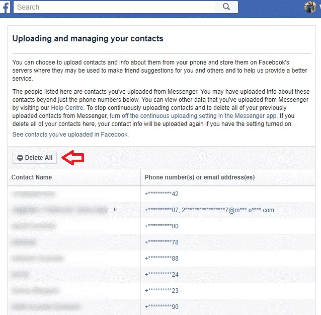 Как да изтриете списъка с телефонни контакти, които има Facebook