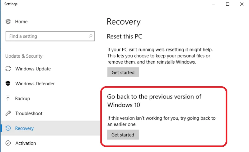 Vrácení Windows na předchozí verzi