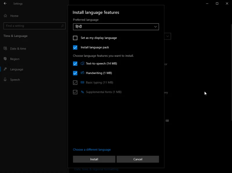 A nyelvi csomag telepítése Windows 10 rendszeren