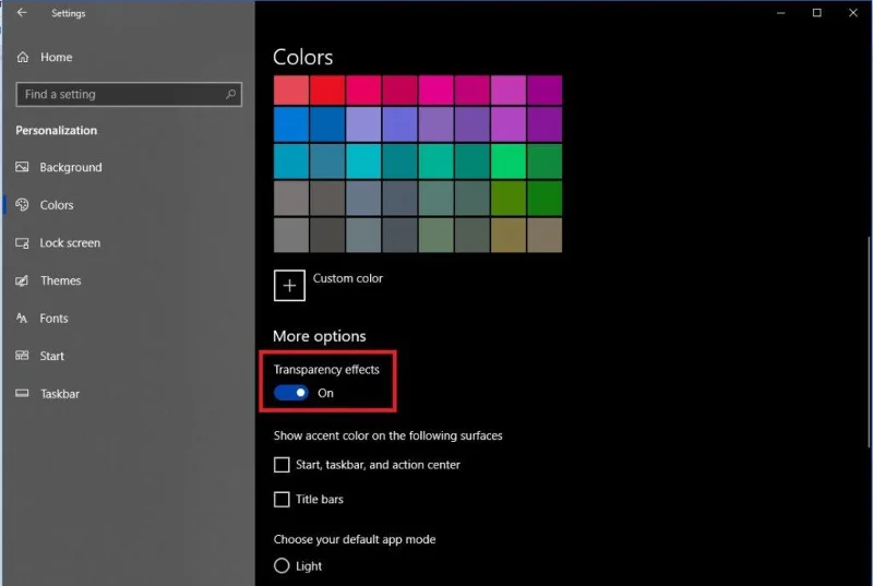 Як відключити ефекти Fluent Design в Windows 10?