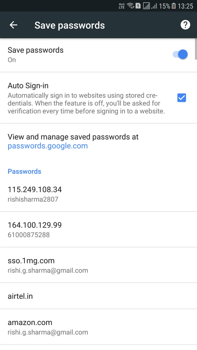 Как да видите запазени пароли в Chrome на Android