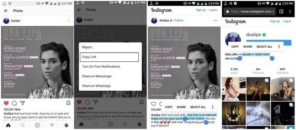 Αντιγράψτε υπότιτλους Instagram, βιογραφικά αποσπάσματα και σχόλια από το προφίλ κάποιου άλλου