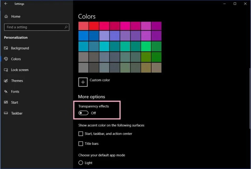 Як відключити ефекти Fluent Design в Windows 10?